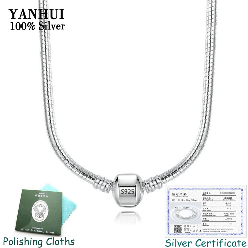 

Have Certificate! 100% Real 925 Solid Silver 3mm Snake Bone Charms Necklace Original Pan Chain Necklace for Women 45/50/55/60CM