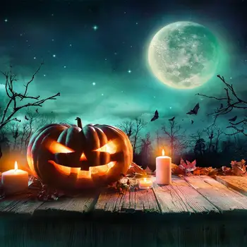 

Halloween Backdrops mysterious full moon stars Pumpkin Halloween theme backdrop professional photo background studio
