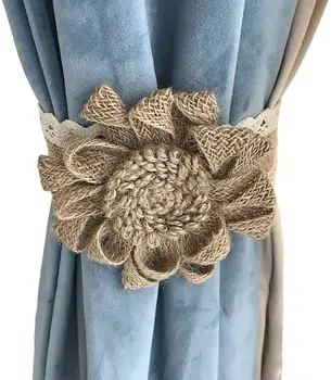 

Lvcky Set of 2 Handmade Hessian Burlap Curtain Tie Backs Velcro Straps Linen Drapery Tiebacks 16" Peony Length