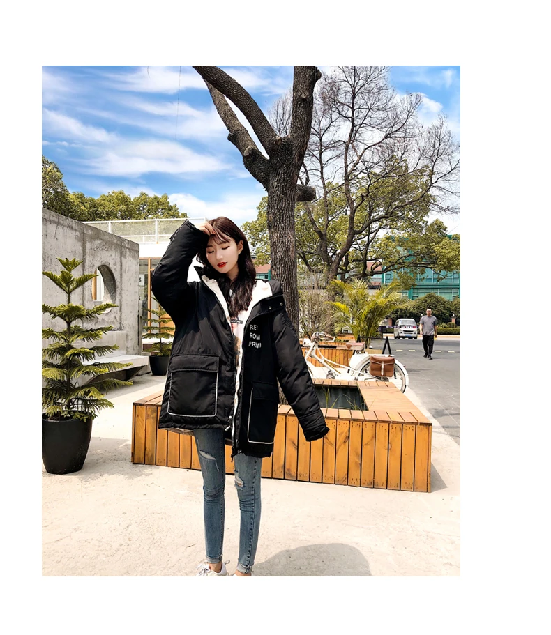 Women Winter Jackets Coat Thick Warm Hooded Jacket Casual Solid Outwear Cotton-padded Loose Short Oversize Tide Female