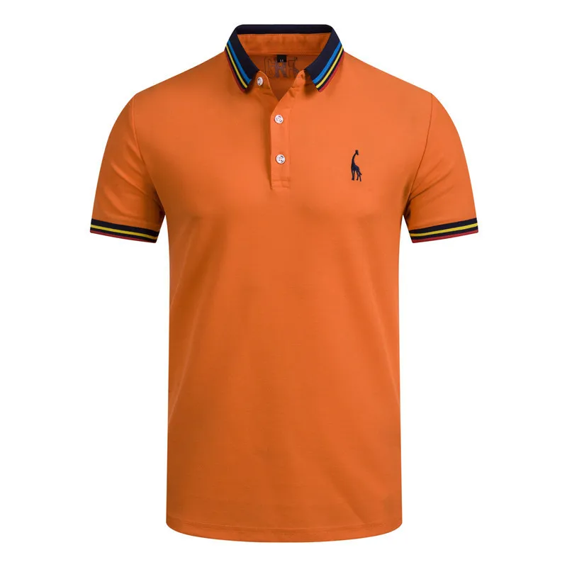 Sell well Nieuwe Zomer Katoen Polo Mannen efffen Herten Borduren Korte Mouwen рубашка поло Mannen Mode рубашка-поло с жирафом Heren