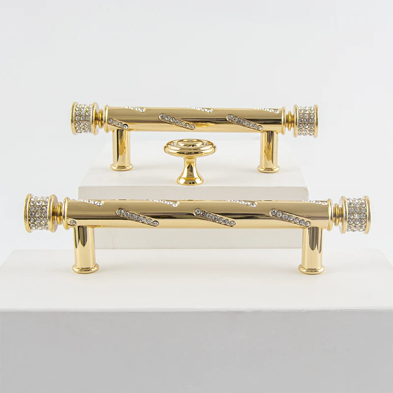 

Crystal Decoration Golden Zinc Alloy Furniture Cabinet Door Handle knob for Kitchen Cupboard