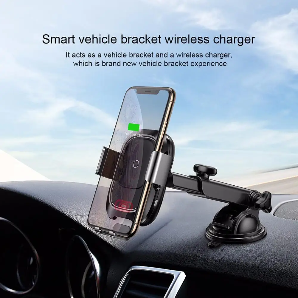 

Baseus Wireless Car Charger Mount Bracket 10w Automatic Clamping Qi Fast Charging Smart Phone Holder For iPhone Xs Max #806