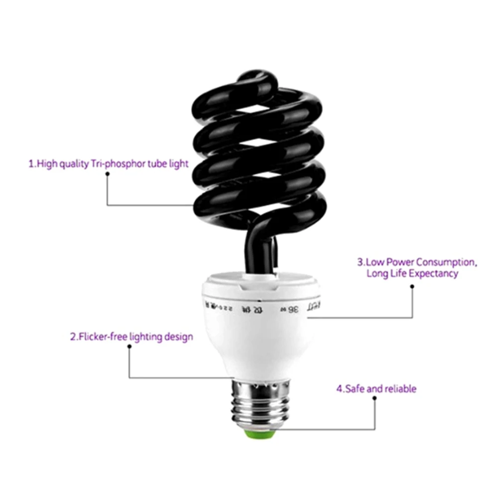 UV Fluorescent Fluorescent Lamp Light 40W Ultraviolet Lights E27 Bulb Bulb Screw Blacklight Energy Saving Bright Ceilinglight