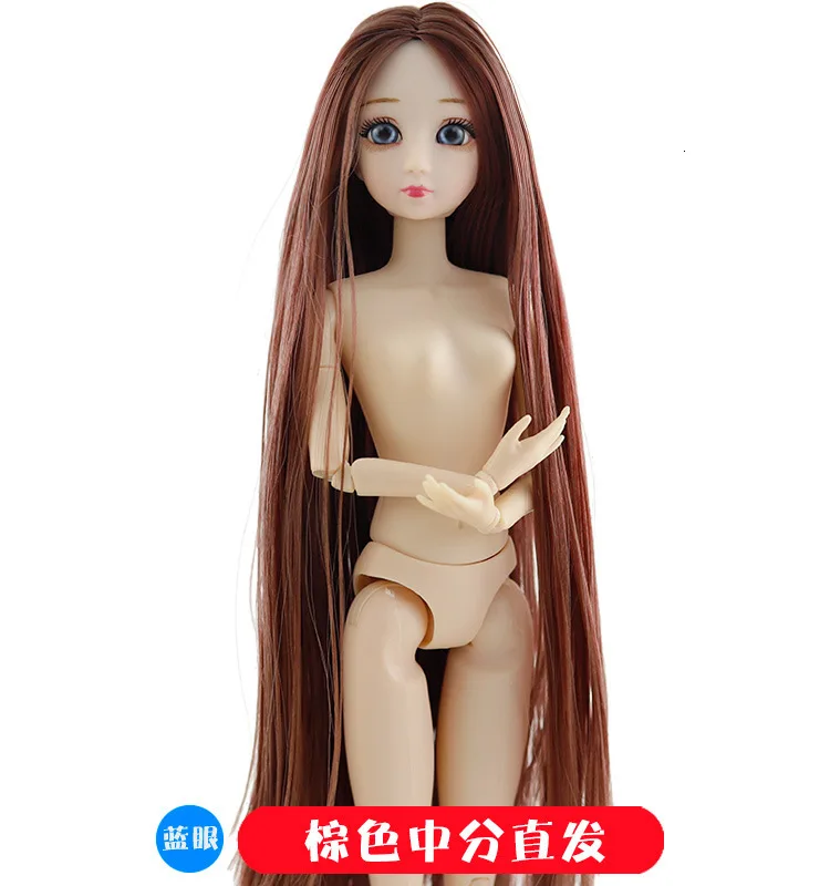 Новинка, 30 см, 20 подвижных шарнирных кукол, игрушки для детей, милые 3D большие голубые глаза, женская обнаженная кукла, голова тела, модные волосы для девочки - Цвет: split straight hair