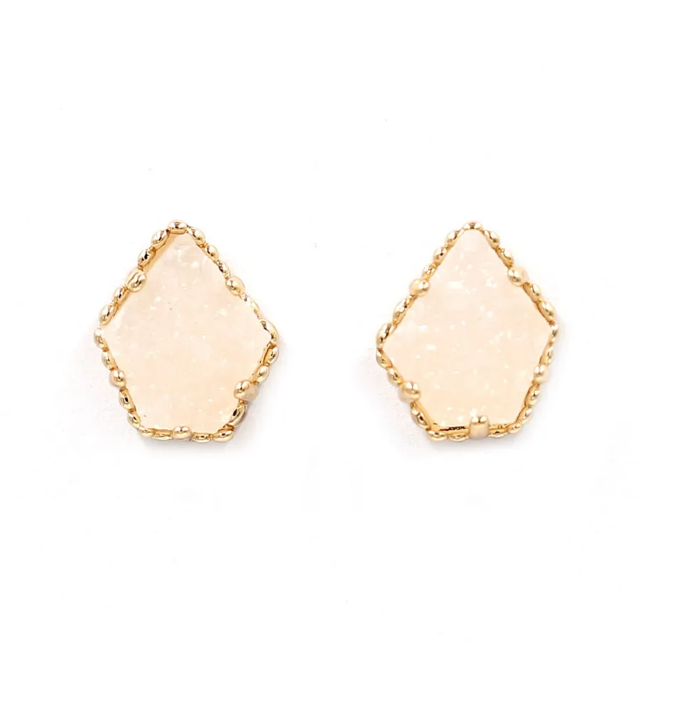 Off white Новые белые геометрические серьги-гвоздики из смолы Druzy - Окраска металла: Off white