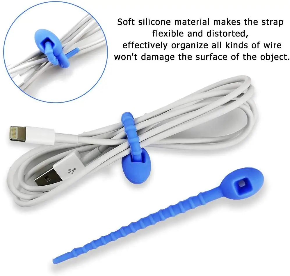 Reusable Cable Ties Ranbow Color Silicone Zip Tie Kitchen Storage Food Bag Clip Home Office Cable Strap Wire Tie Organizer
