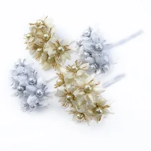 6pcs Gold silver Christmas scrapbooking wedding decorative flowers wreaths vases for home decor diy Artificial flowers wholesale