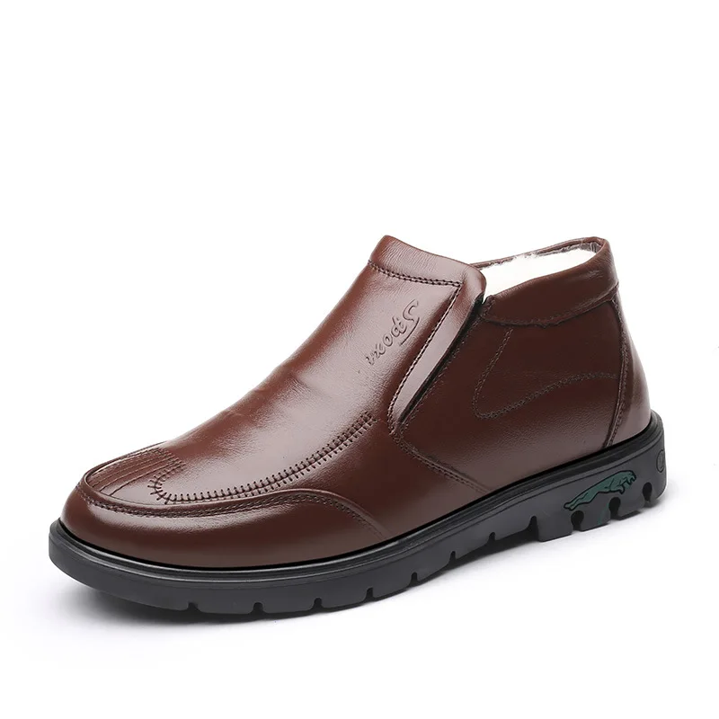 Winter Men's Middle and Old Age Plush Wool Warm Leather Antiskid Leisure High-end Cotton Boots