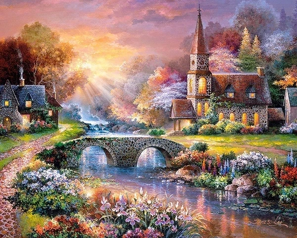 

NatureQ Diamond Embroidery Sale Rhinestone Landscape Handmade Diamond Painting Village Needlework Mosaic Cross Stitch Home Decor