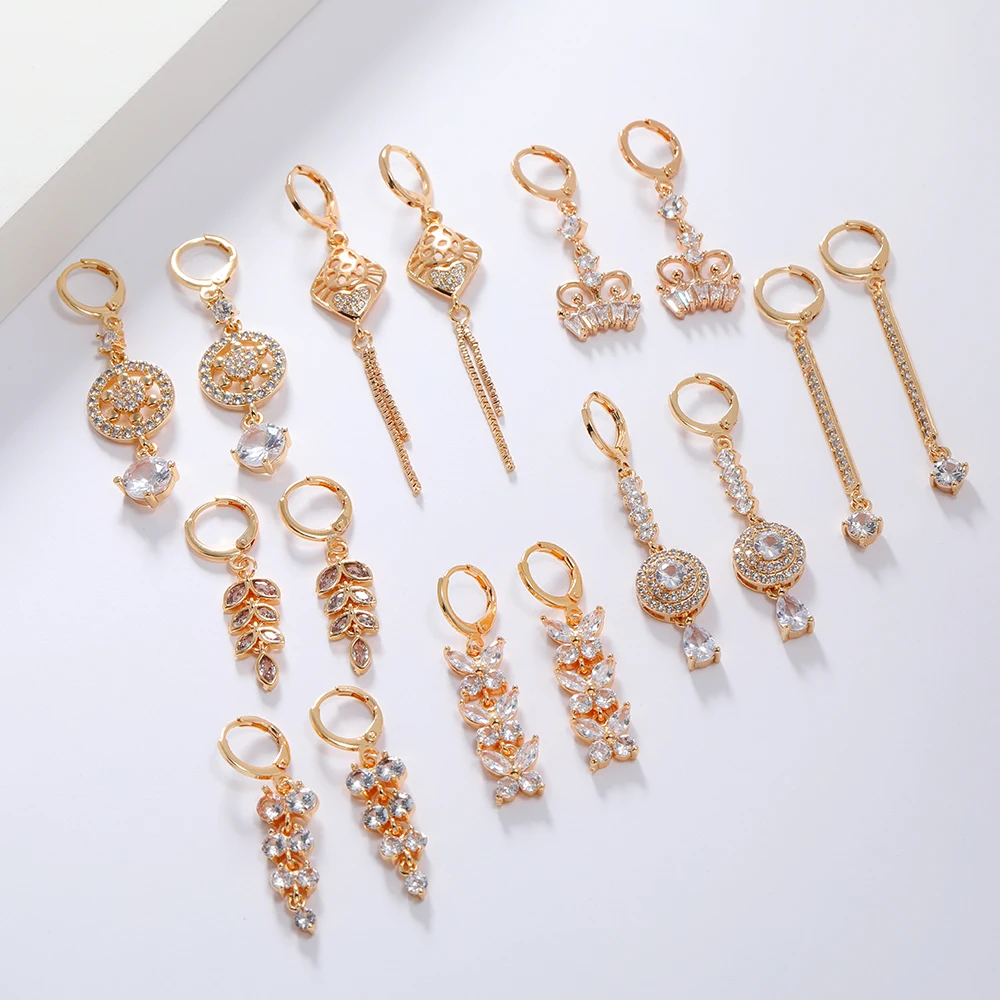 

LUALA 585 Rose Gold Micro Wax Inlay AAA Cubic Zircon Dangle Earrings For Women Girl's Wedding Luxury Party Jewelry Gift 2020 New