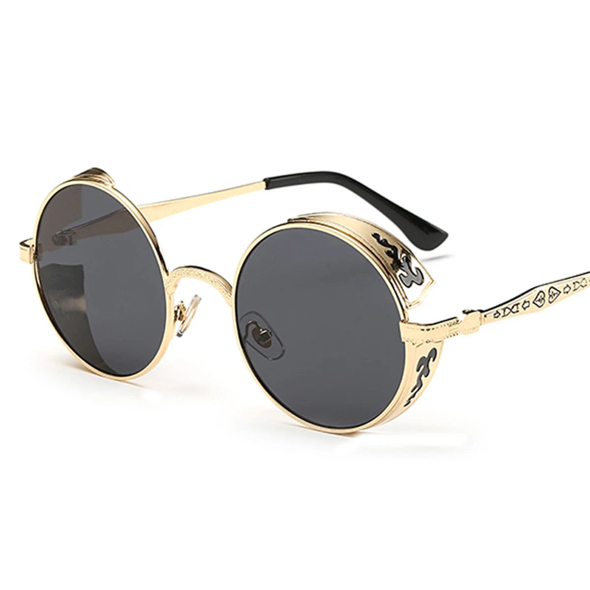 Gold Frame-Grey Lens Унисекс, Ретро стиль, стимпанк, Стиль Солнцезащитные круглые линзы металлическая полая рама Винтаж очки для Для мужчин Для женщин солнцезащитные очки для вождения - Цвет: Gold Frame-Grey Lens