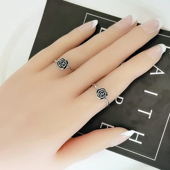 

LISM 100% Genuine 925 Sterling Silver Open Rings for Women Korea Japan Vintage Rose Flower Adjustable Ring Fine Jewelry LMR227