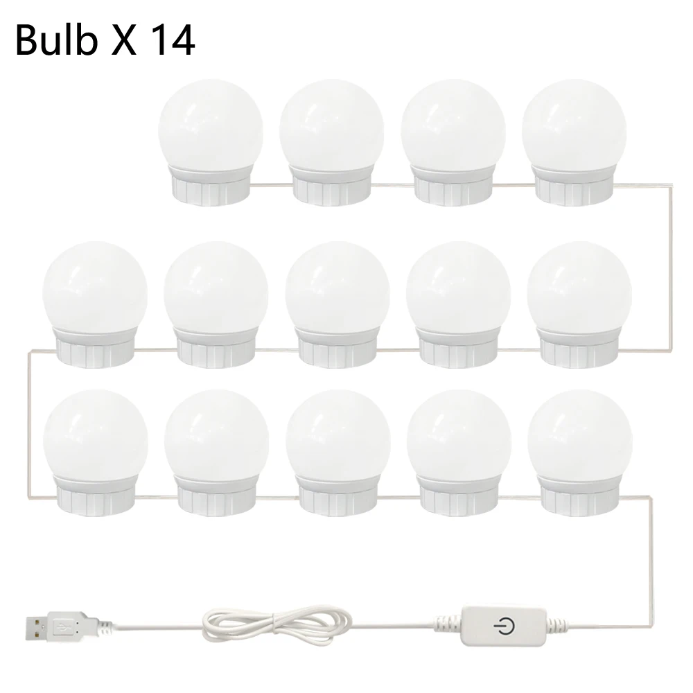 14LEDs USB светодиодный 5 В макияж лампа 2 6 10 14 лампы Комплект для туалетного столика бесступенчатая диммируемая голливудский косметический зеркальный светильник - Испускаемый цвет: 14LEDs