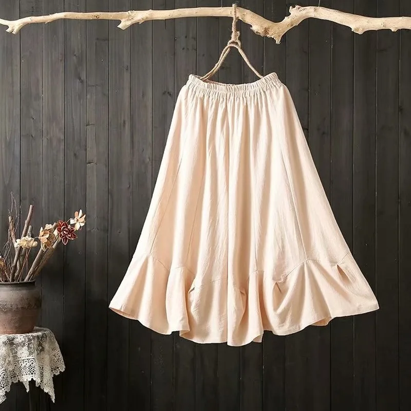 

Japanese Vintage Plus Size Women Shorts Skirt Solid Color Retro Cotton Linen Wide Leg Shorts Mori Girl Casual High Waist Shorts