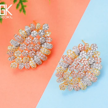 

GODKI New Trendy Korean Flowers Elegant Stud Earrings For Women Wedding Cubic Zirconia Bohemian Bridal Stud Earrings 2021