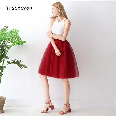 Wine Red Готическая 5 слоев 65 см Смешанные цвета пачка тюль юбка для женщин уличная Высокая талия плиссированные миди юбки spudniczki jupe rokken faldas - Цвет: Wine Red