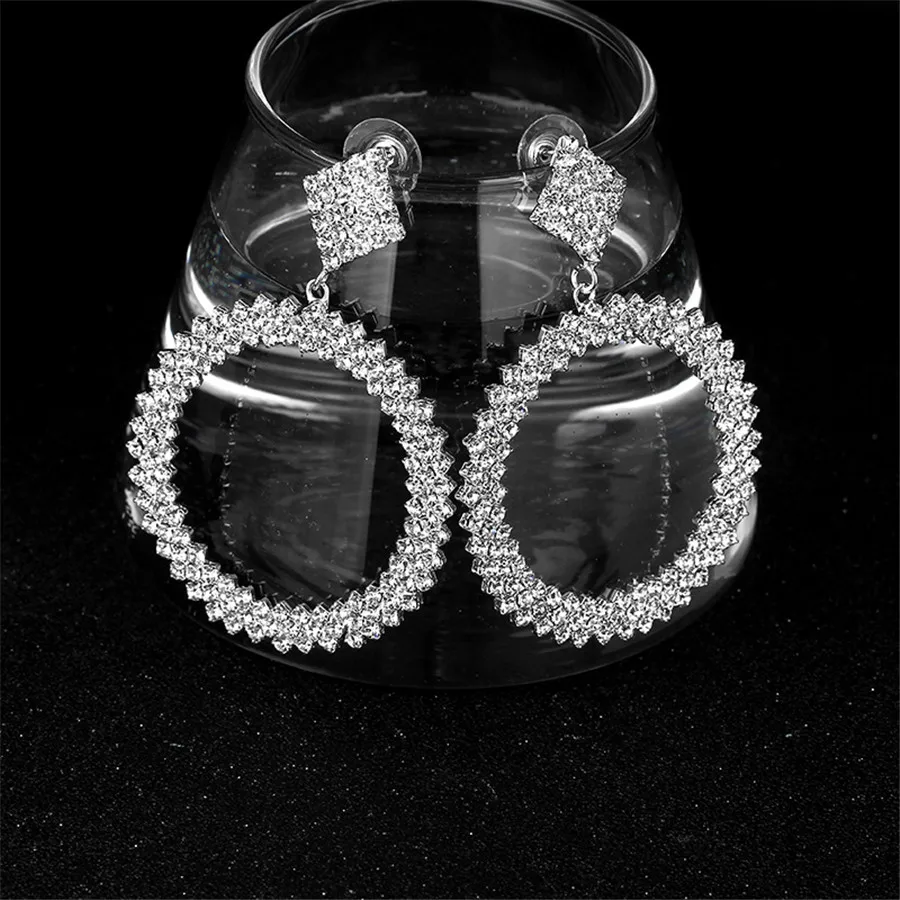 Pure circle& square shaped big earrings white style with zircon for ladies gifts