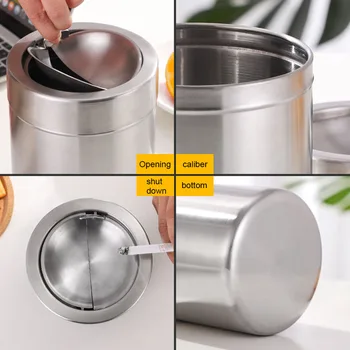 

Rubbish Box Container Ashtray Stainless Steel Desk Mini Trash Bin Waste Garbage With Swing Cover For Kitchen Office