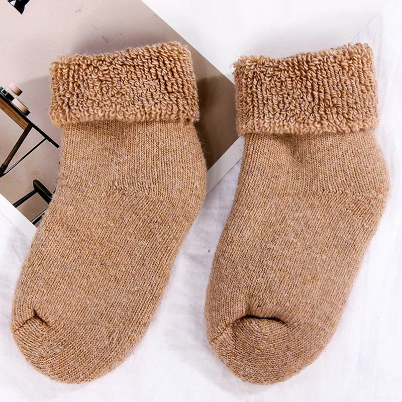 Толстые детские носки из натуральной шерсти зимние мягкие теплые носки для детей От 0 до 7 лет теплые носки-тапочки для маленьких мальчиков и девочек - Цвет: Хаки