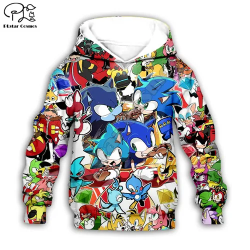 Kids hoodies Супер Соник 3d толстовки дети мультфильм толстовка пальто на молнии пуловер с длинными рукавами спортивный костюм с капюшоном/брюки/семья - Цвет: Kids hoodies