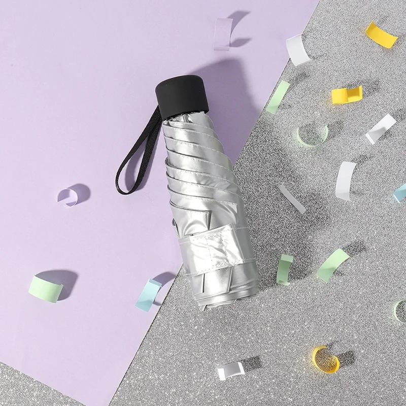 ABZB-Titanium Silver Sunscreen Umbrella an ti-UV Silver Glue Five Fold Umbrella Parasol Female Rain Umbrella Mini Compact Foldin