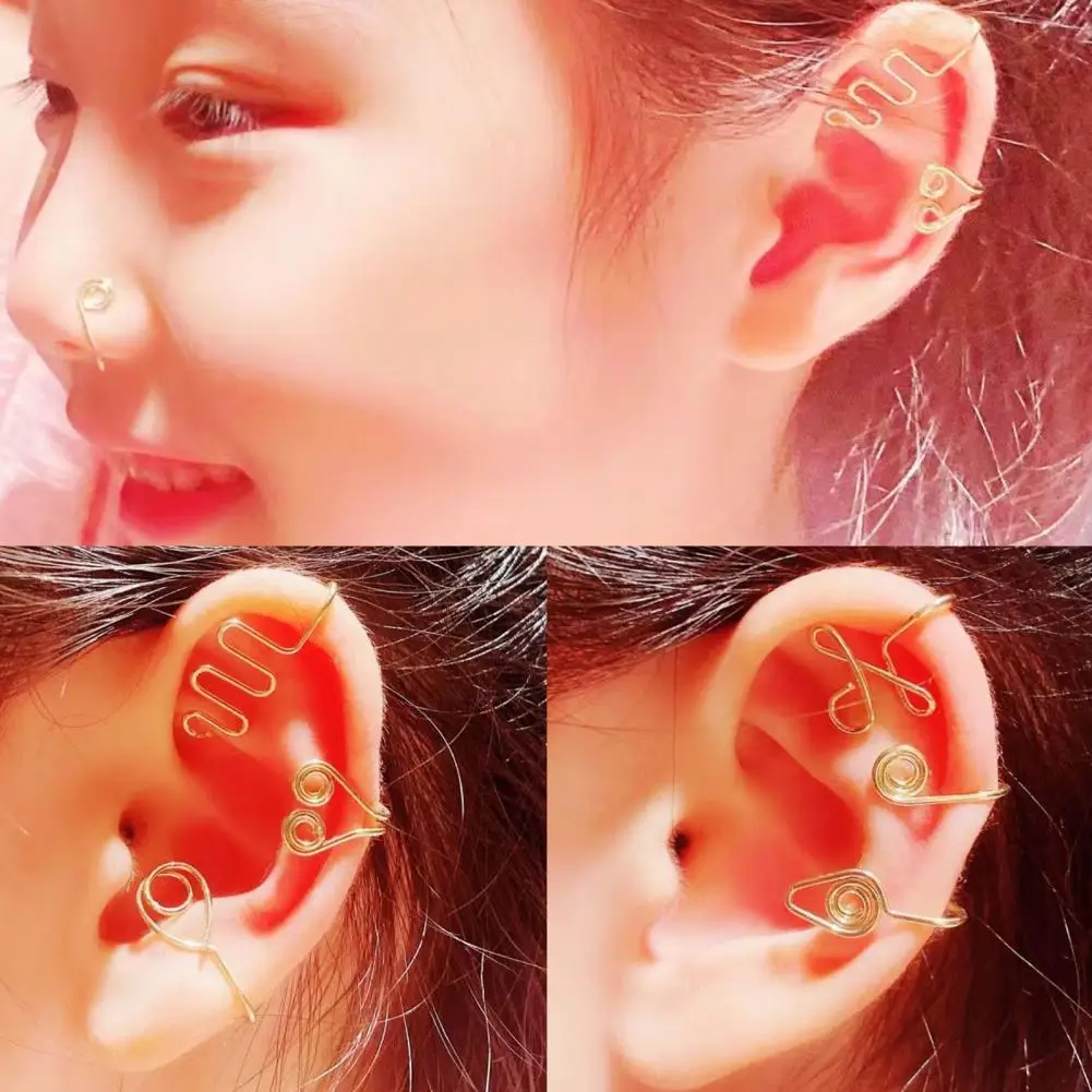 9Pcs/12Pcs Alloy Fake Nose Ring Retro Clip On Design Imitation Pearl Non Piercing Clips for Women |