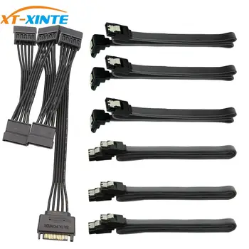 

XT-XINTE 1 to 5 SATA 15Pin Hard Drive Power Supply Splitter Cable Cord 60cm with 40CM SATA3.0 Data Cable for SSD DIY PC Sever