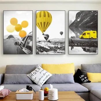

RELIABLI ART Car Balloon Nordic Poster Canvas Painting Posters And Prints Landscape Pictures Wall Art For Living Room Decoration