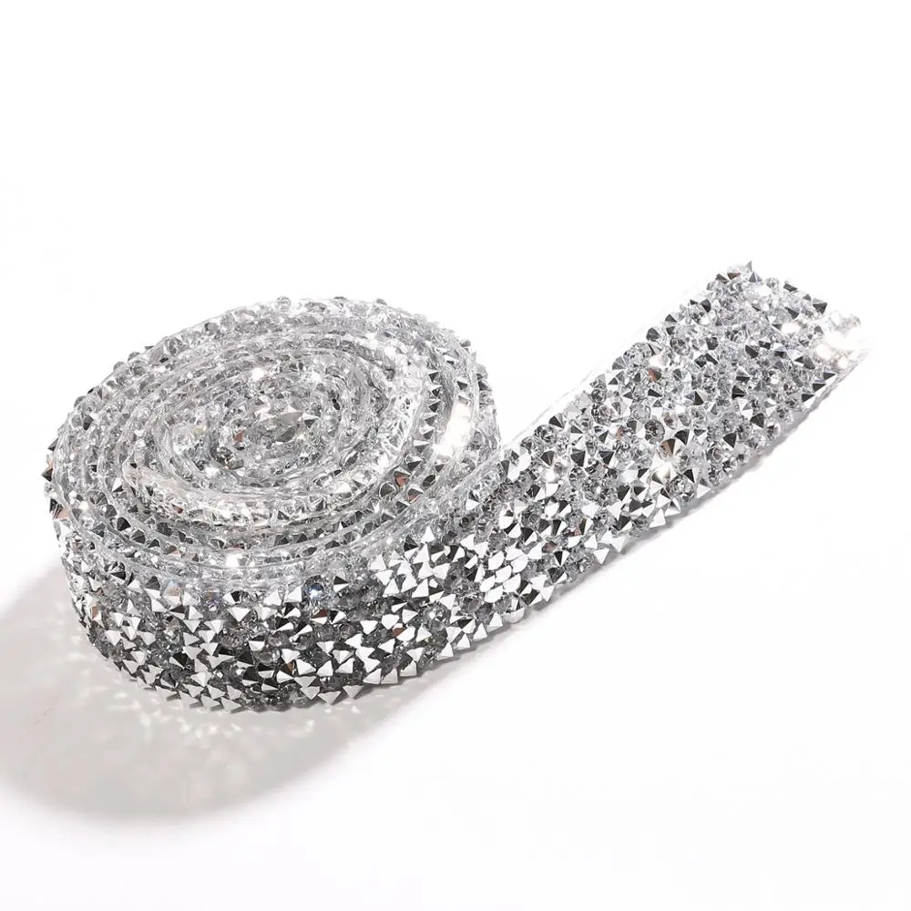 2cm Silver Швейная отделка орнамент из кристаллов Стразы горячей фиксации горный хрусталь лента аппликатор лента со стразами железо на аппликации для платьев 1 ярд - Цвет: 2cm Silver