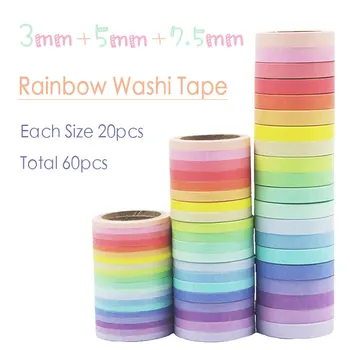 

20pcs Rainbow Color Washi Tape 3/5/7.5mm Adhesive Paper Masking Tapes Craft Decoration Stickers Stationery Diary Book