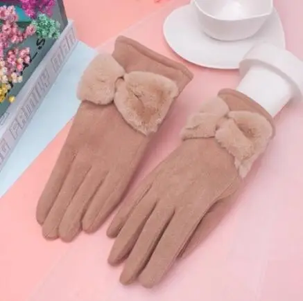 New 3 Khaki YRRETY, женские кашемировые перчатки для улицы, Осень-зима, женские теплые перевернутые рукавицы, хлопковые перчатки на запястье, однотонные женские шерстяные перчатки - Цвет: New 3 Khaki