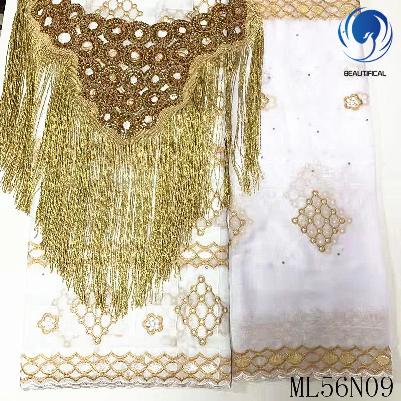 

BEAUTIFICAL Nigerian lace fabrics 2019 New gold neckline with voile lace nigerian fabric 5+2yards cotton lace fabrics ML56R09
