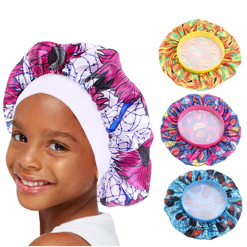 Kids Hair Bonnet African Ankara Turban Hat Satin Night Sleep Cap Head Wrap Scarf 