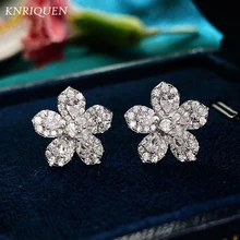 

2021 New Charms Real 925 Silver High Carbon Diamond 5A Zircon Flower Stud Earrings Romantic Gift for Women Wedding Fine Jewelry