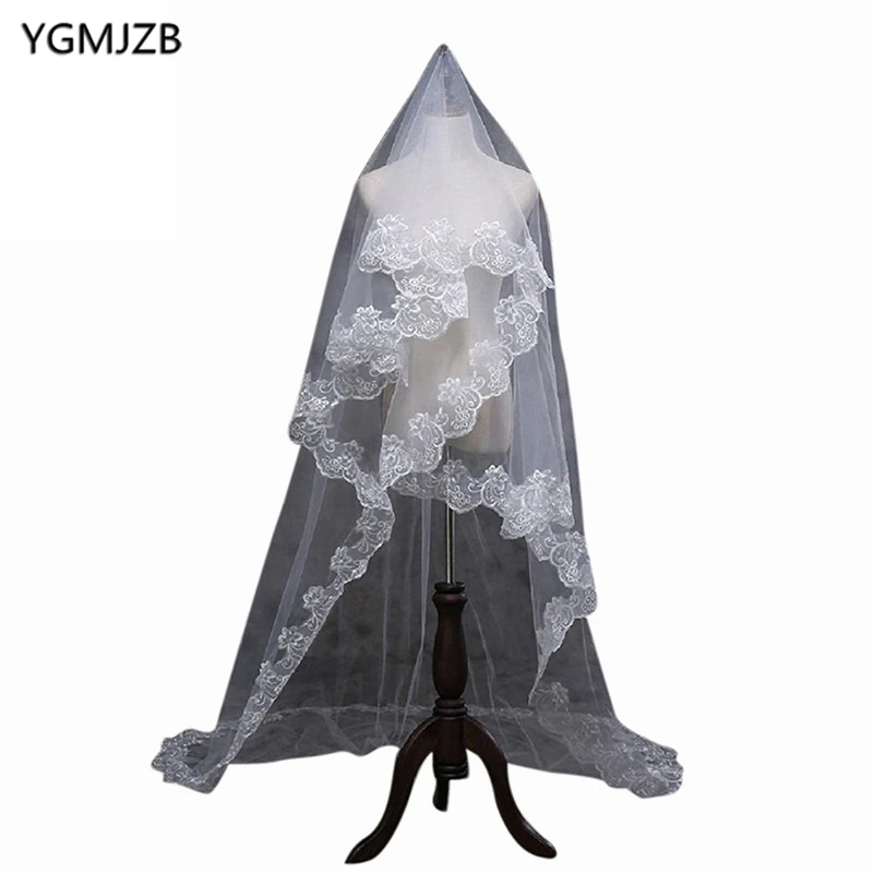 2019 3 м один Слои верхний край декорирован кружевом свадебная фата свадебное