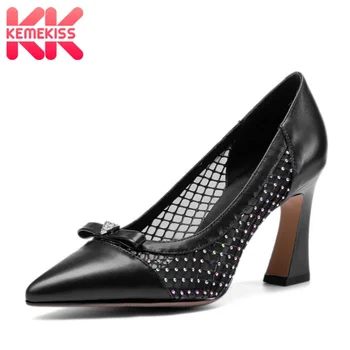

KemeKiss Real Leather Women Pumps Women Shoes Spring Travel Bowtie Office Lady Party Casual Female Footwear Size 34-39