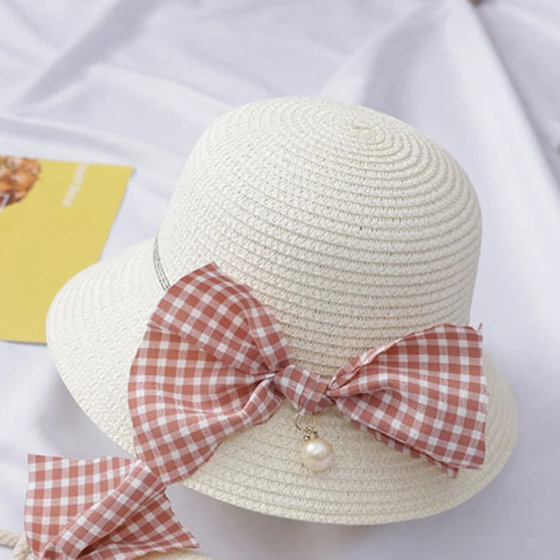 Just White Hat Г., летние и осенние шляпы с бантом для девочек, шляпа с капюшоном, дышащие соломенные шапки, милая шапка принцессы+ милая сумка, детский пляжный комплект из 2 предметов, S9838 - Цвет: Just White Hat