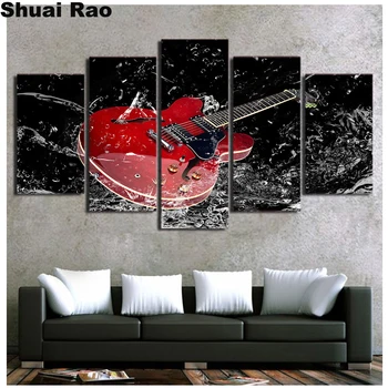 

fantasy Red Guitar Full Square round Diamond 5D DIY Diamond Painting 5pcs drill Cross-Stitch kit Musical Instrument art painting