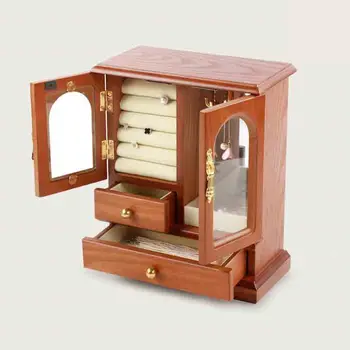 

oversized Wooden Treasure Chest Storage Box Lock Organizer Case Wood Home Decor Container Trinket Jewelry Bin makeup organizer