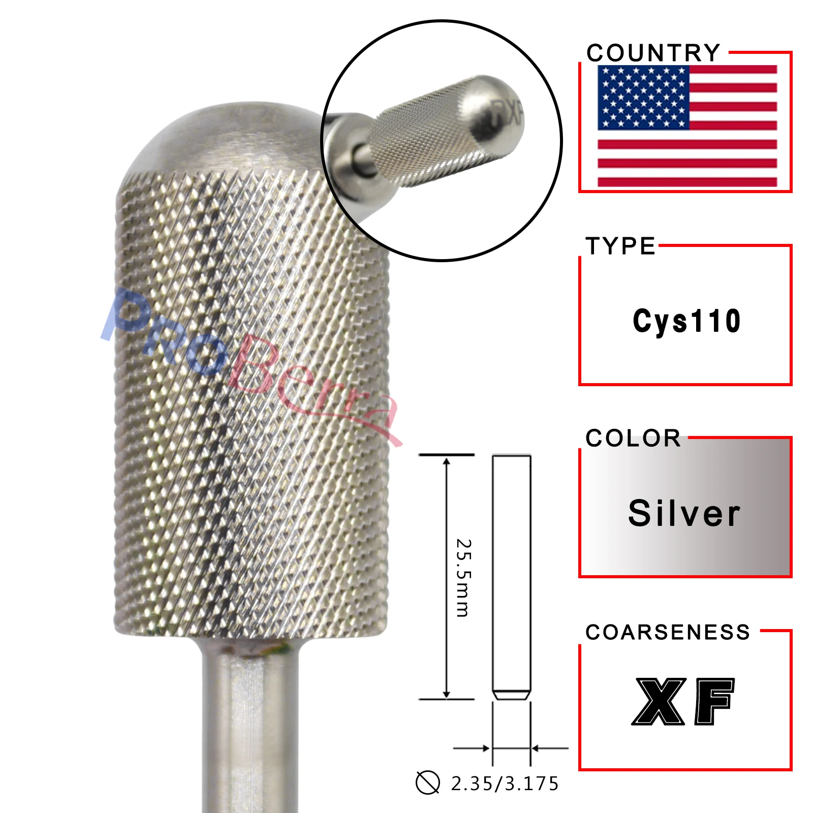 RolinStar 6.6 Silver Large Barrel Round Smooth top nail drill bits Milling Cutter manicure pedicure filing 6