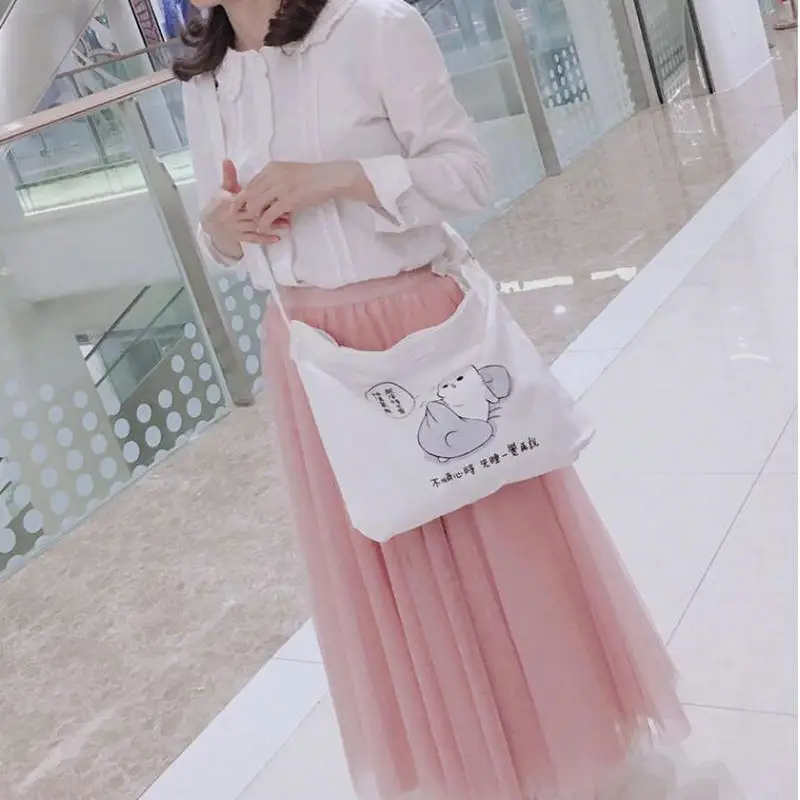 

PUOU girl handbag lady cute canvas tote bag women large capacity Ms student college wind wild shoulder portable diagonal package