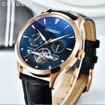 

Corgeut 44mm Black Dial Little Domed Glass Rosegold case fashion Mechanical date&day Men Automatic Watch luxury top brand