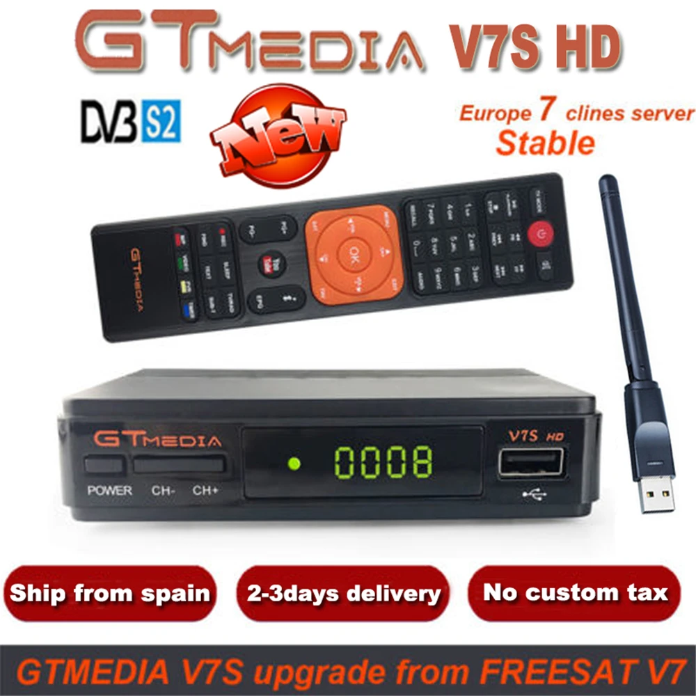DMYCO спутниковый ресивер V7SHD DVB S2 Lnb ТВ Декодер с 7 кабелем Европа Португалия Испания