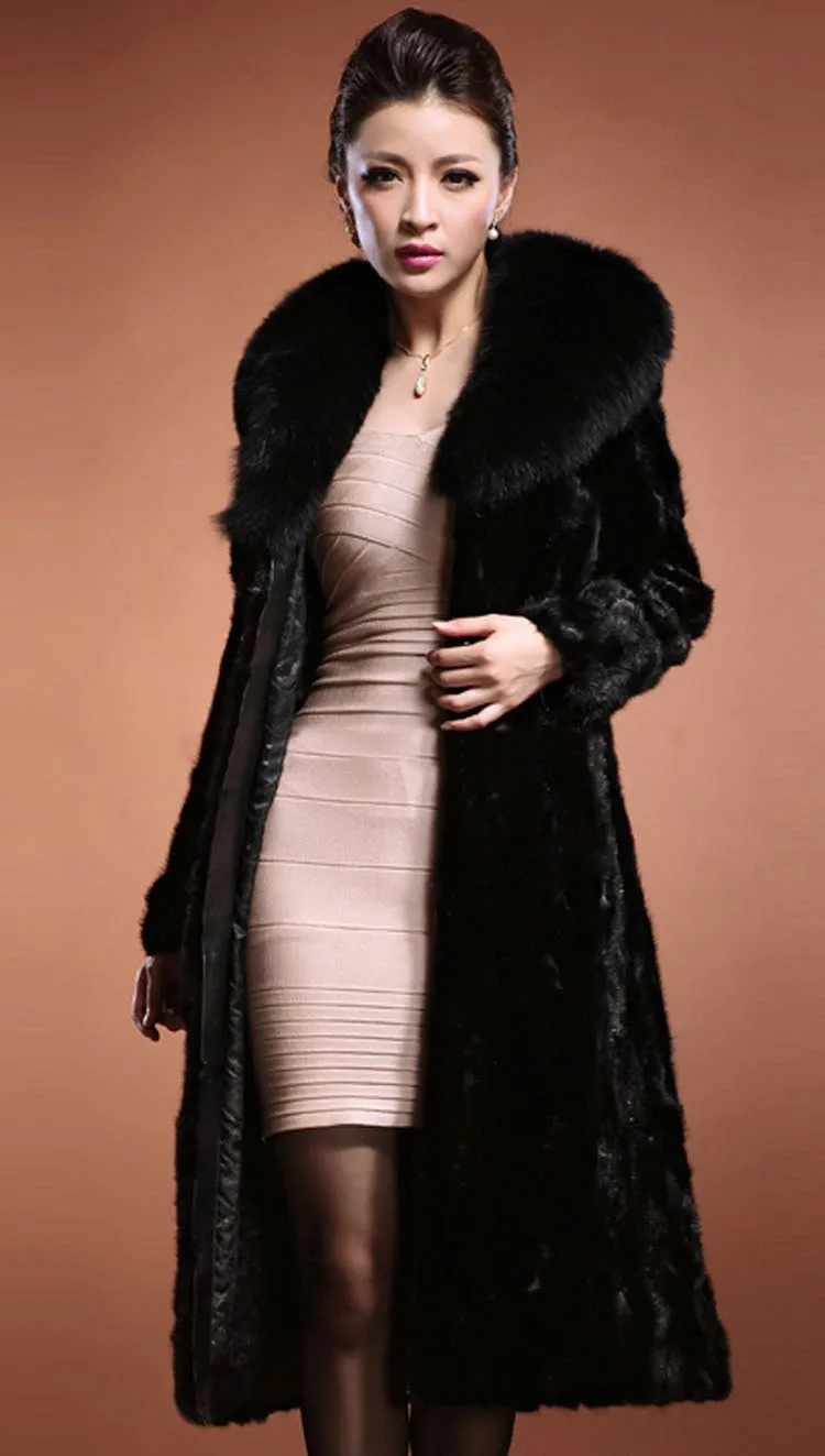 Черная шуба женская зимняя Осенняя длинная норковая шуба женская меховая куртка Nagymaros с воротником из лисьего меха пальто большого размера S/6Xl J309