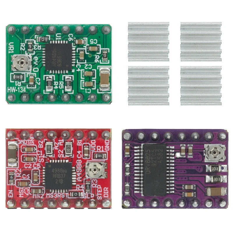 100 шт. детали для 3D-принтера Reprap A4988 DRV8825 модуль шагового двигателя с радиатором |