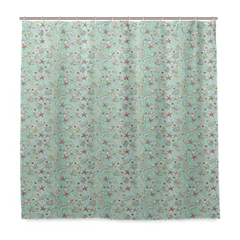 

Unique Shower Curtain Chaotic Doodle Design Seashells and Starfish Pattern Creative Artistic Image Eco-Friendly with 12 Hooks in