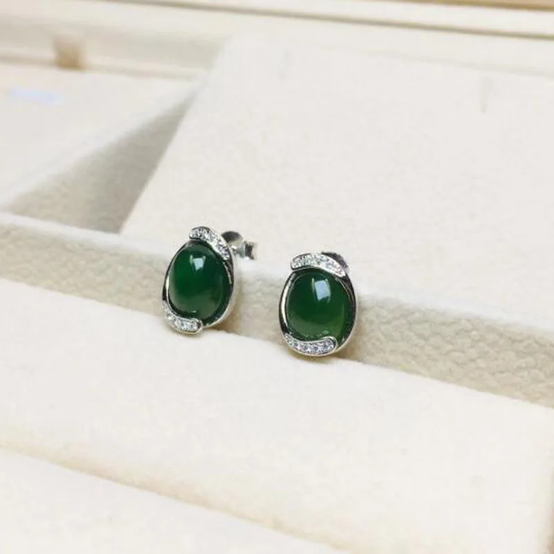 Натуральный Хотан Jade Jasper инкрустированные 925 пробы серебро ручной работы Lucky Jade серьги для женщин ювелирные изделия талисманы подарок
