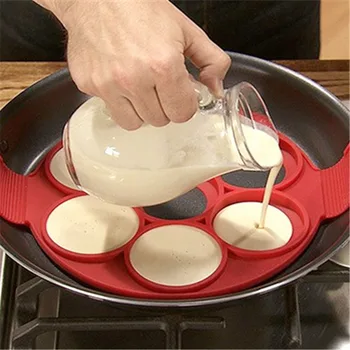 

Flip Pancake Breakfast Maker Creative Non Stick Pan Egg Omelette Tools Silicone Cake Mould With Seven Holes Egg Tool Hot Sale
