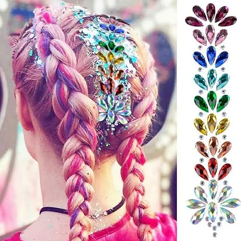 

3D Crystal Forehead Headpiece Sticker Adhesive Crystal Hair Glitter Face Gems Jewels Rhinestone Festival party tattoo Sticker